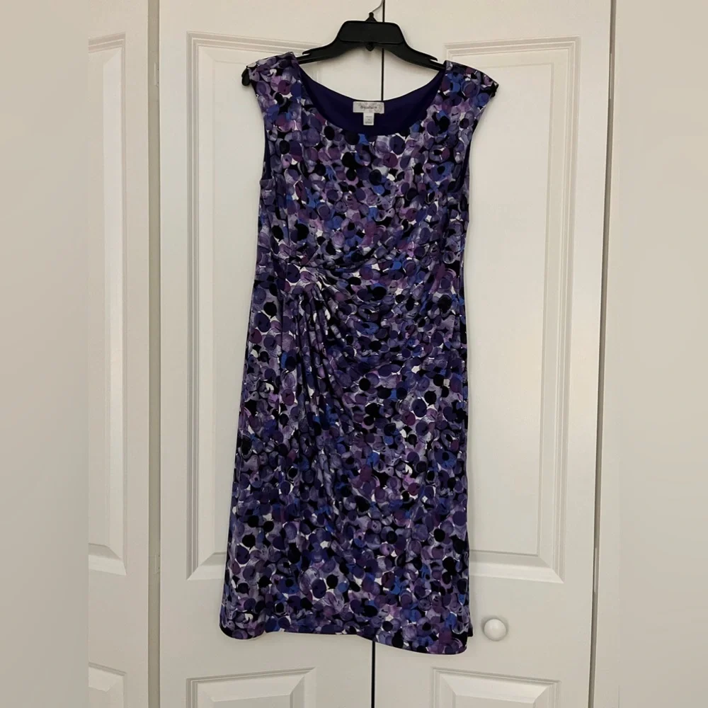 Dressbarn Purple Print Sheath Ruched Dress - Picture 1 of 8